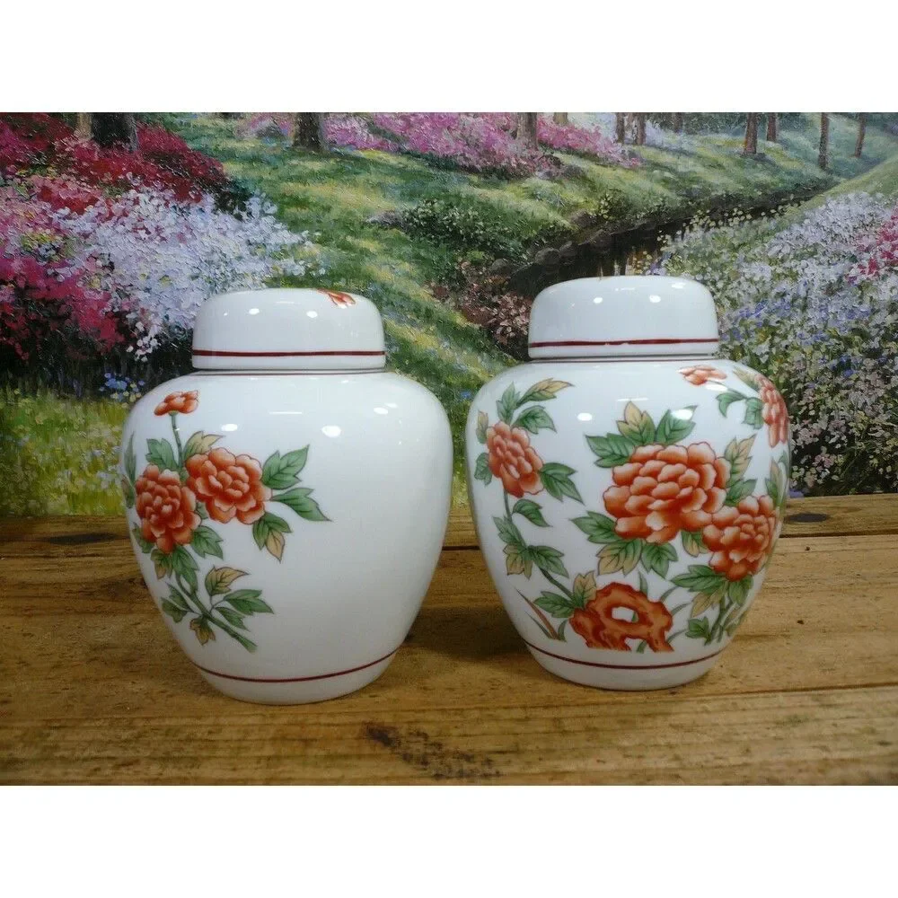 Pair of Asian Chrysanthemum Ginger Jars Andrea Sadek Japan